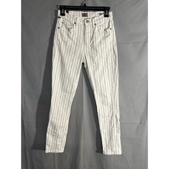 Citizens Of Humanity Jeans Womens 25 Beige Striped Rocket Crop High Rise Skinny - Picture 7 of 11